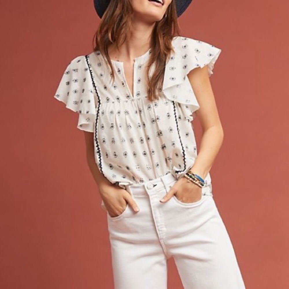 Anthropologie Dra Los Angeles Flutter Sleeve Embroide… Gem